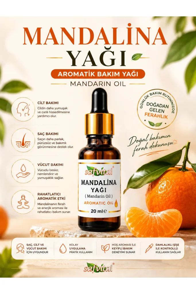 Mandalina Yağı 20 ml Aromatik Bakım Yağı Cilt Saç Vücut ve Masaj Bakımı İçin Premium Mandarin Oil