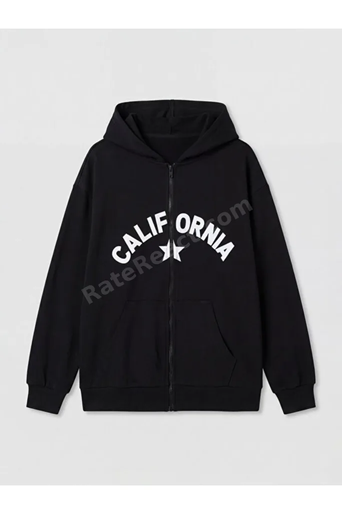 Shining Store'dan Işıltılı Seçimler California Baskılı Kız Çocuk Kalın Fermuarlı Sweatshirt