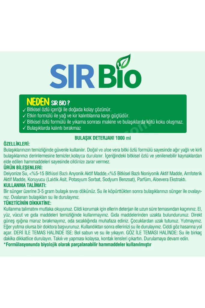 Bitkisel Özlü Elde Bulaşık Deterjanı 1000 ml Pompalı Şişe (1000 ML X 2 ADET)