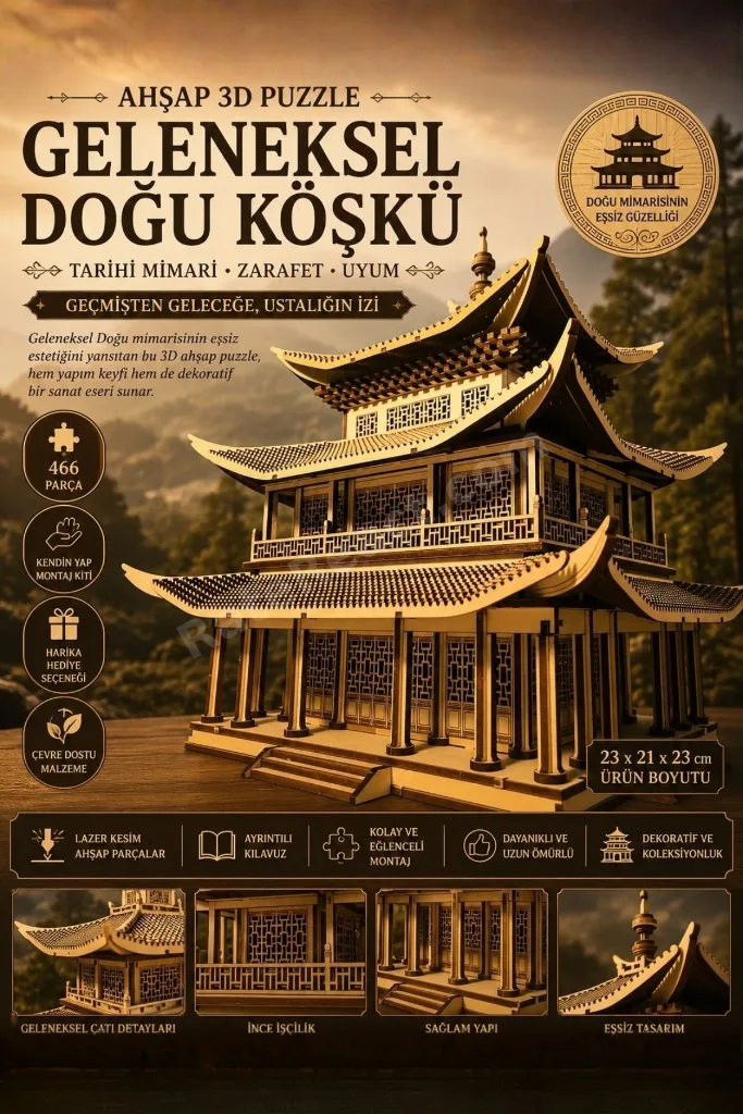 Pagoda Tapınağı Minyatür Ahşap Maket 3D Puzzle DIY Kendin Yap Hobi Koleksiyon Seti