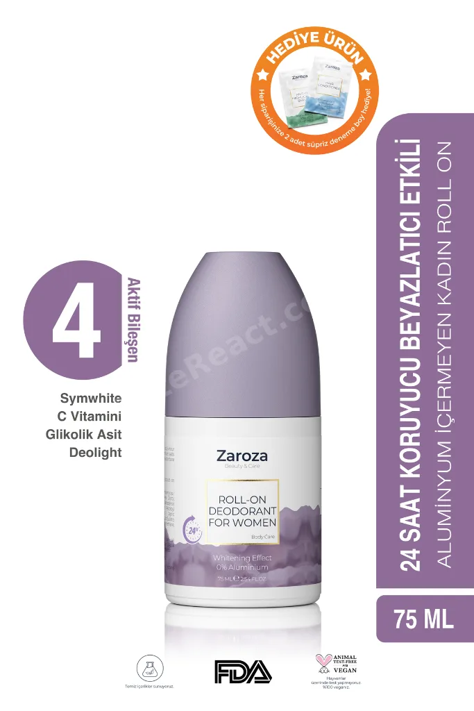 Beyazlatma Etkili Roll-on Kadın | 24 Saate Kadar Koruma Aluminyum Içermeyen Kadın Roll On - 75 ml