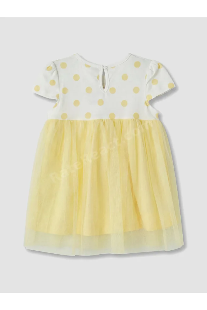 Ekru Tweety Baskılı Tüllü Kız Bebek Elbise