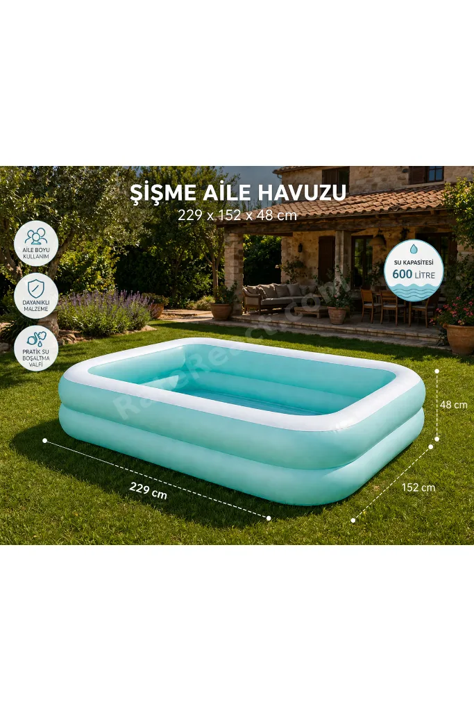 Şişme Aile Havuzu 229 x 152 x 48 cm 57181NP 600L Büyük Boy Bahçe Havuzu