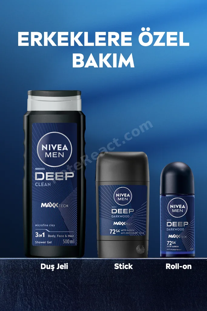 MEN Erkek Deep Clean Banyo Ve Duş Jeli 500ml, Vücut Saç Yüz İçin, Erkeksi Koku, Lif Hediyeli
