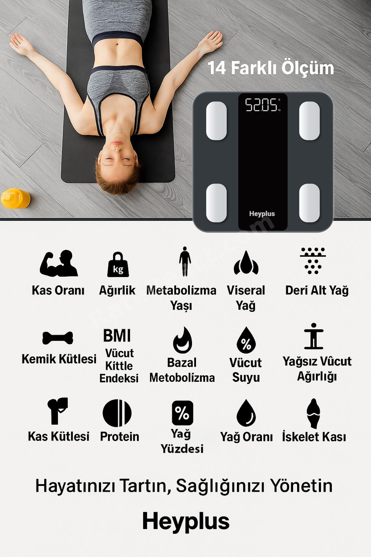 Dijital Baskül Akıllı Tartı - Yağ Su Kas Ölçerli Vücut Analiz Baskülü
