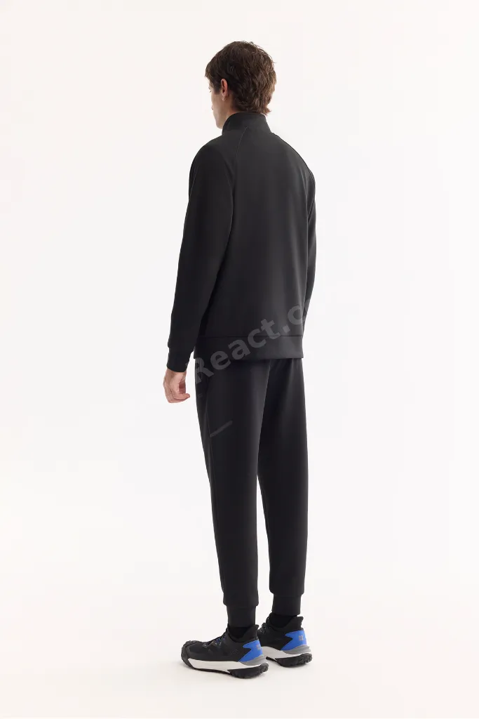 Erkek Siyah Dik Yaka Fermuarlı Bi-Stretch Regular Fit Sweatshirt A52Y1335