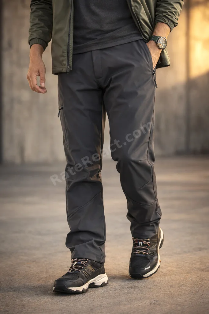 Erkek Gri İçi Polar Su İtici Rüzgar Geçirmez Kışlık Softshell Outdoor Pantolon