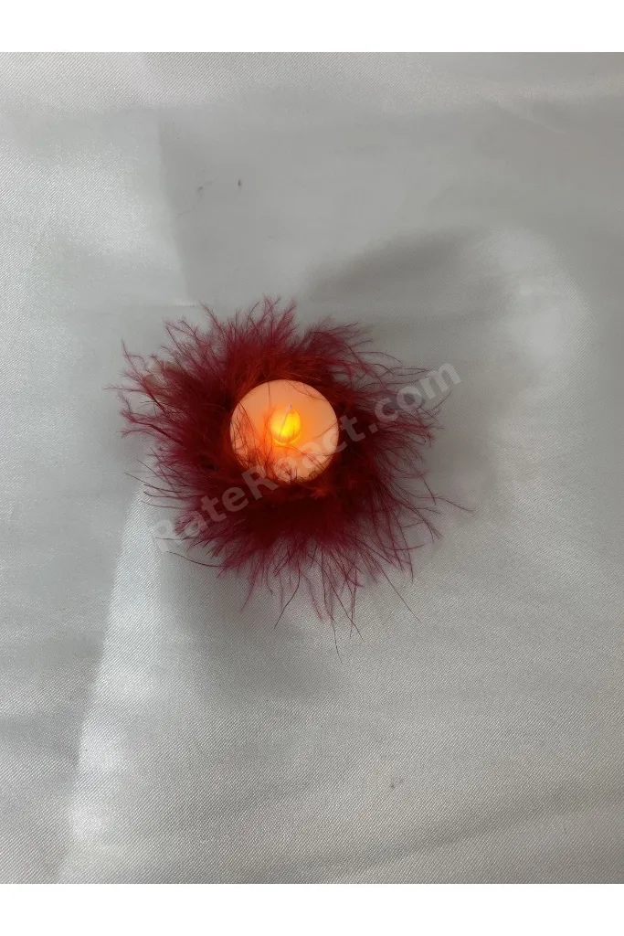 Kına Geceleri Için 12 Adet Bordo Tüylü Ledli Kına Mumu (EL MUMU)