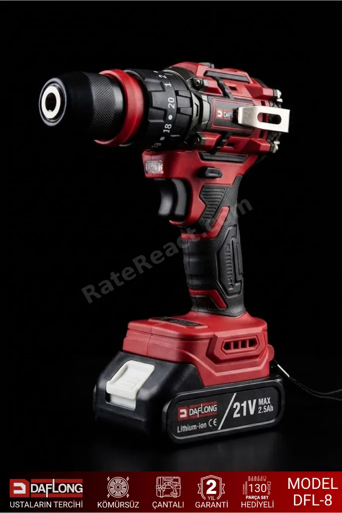 21V 130 PARÇA ÇELİK MANDREN KÖMÜRSÜZ ASKILI ŞARJLI DARBELİ MATKAP+YEDEK ÇELİK MANDREN DFL-8