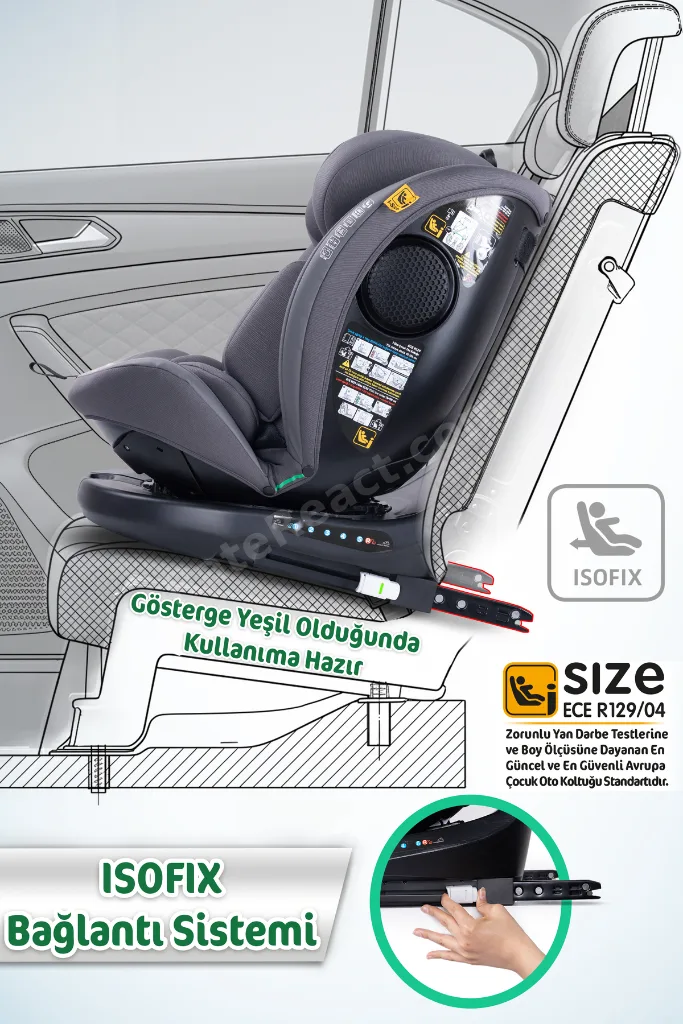 Odinfix Alarmlı 360 Derece Dönebilen -0-36 Kg -İ-Size Belgeli - Top Tetherlı Oto Koltuğu