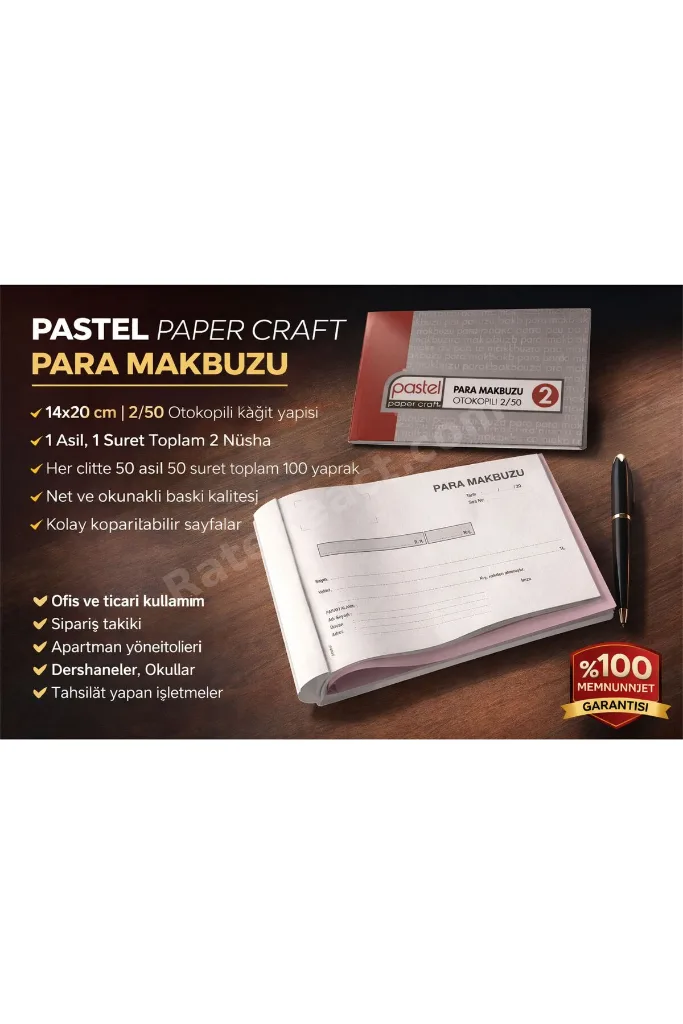 Para Makbuzu 14x20 cm 2/50 (50 asıl 50 suret 100 yaprak) Otokopili 2 Nüsha ( 1 Asıl, 1 Suret ) - 96 Adet