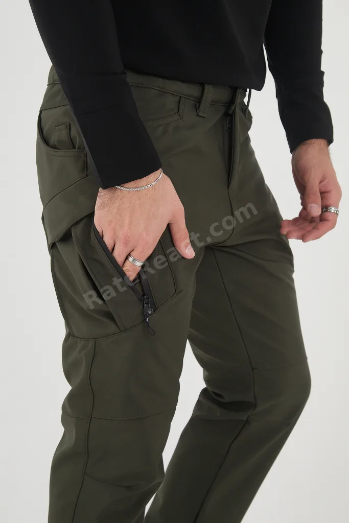 Camp594 Outdoor Softshell Su Ve Rüzgara Dayanıklı Içi Polarlı Kışlık Erkek Haki Taktik Pantolon