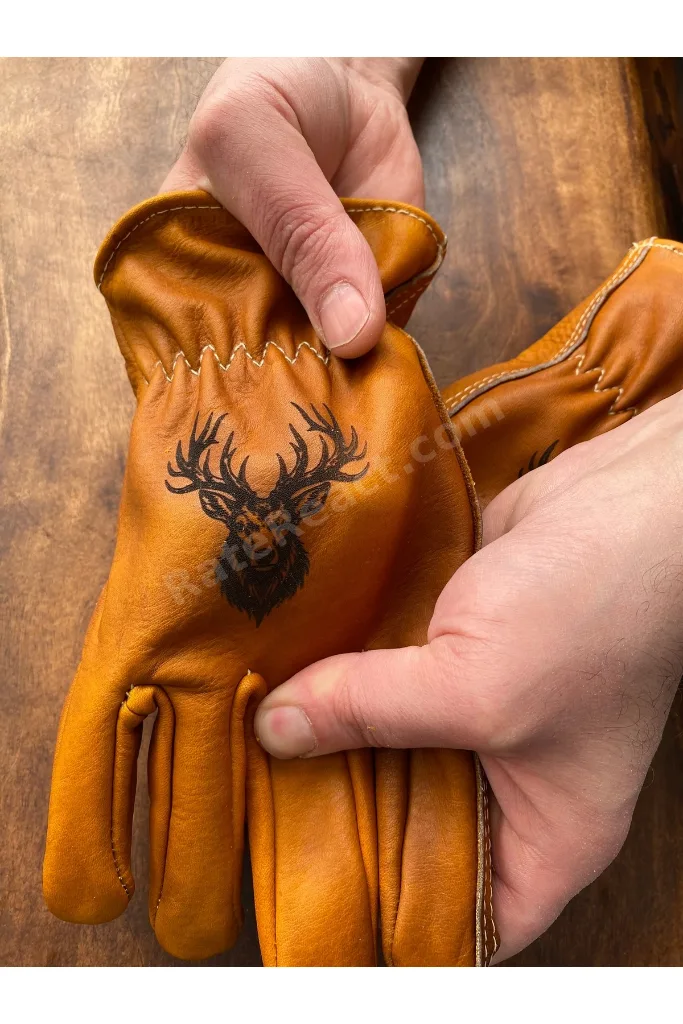 Gerçek Deri Bushcraft Eldiven – Geyik Desenli Kamp Outdoor Eldiveni