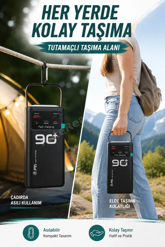 90.000 Mah 22,5W PD Hızlı Kablolu Kamp Lambası Outdoor Serisi Powerbank Fast Led Lamba