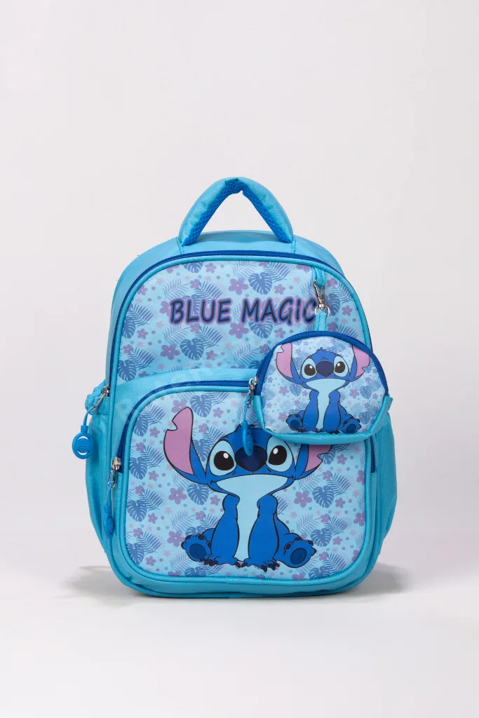 Deri Baskılı Stitch Stiç Temalı Kız Kreş Çantası Okul Öncesi Anaokul Çantası Cüzdan Hediyeli