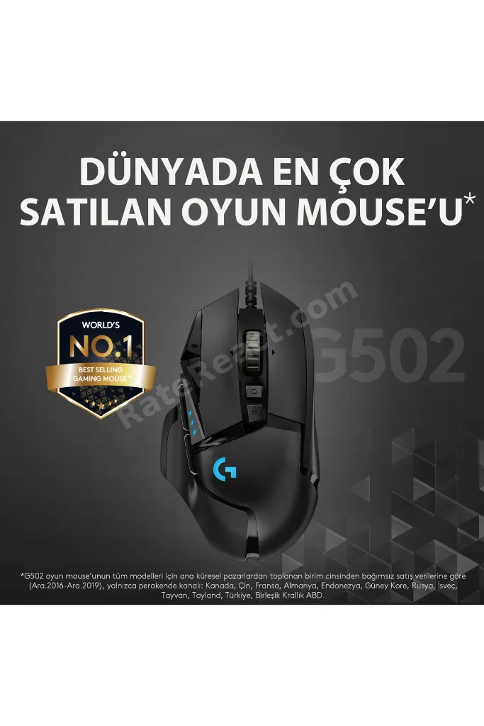 G G502 HERO LIGHTSYNC 25.600 DPI Yüksek Performanslı Kablolu Oyuncu Mouse - Siyah