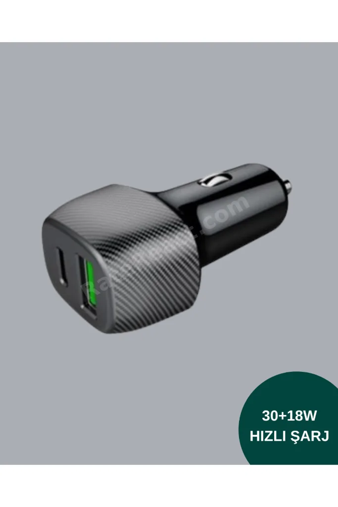 Kompakt Tasarımlı Type-C + USB Girişli Araç Şarj Başlığı