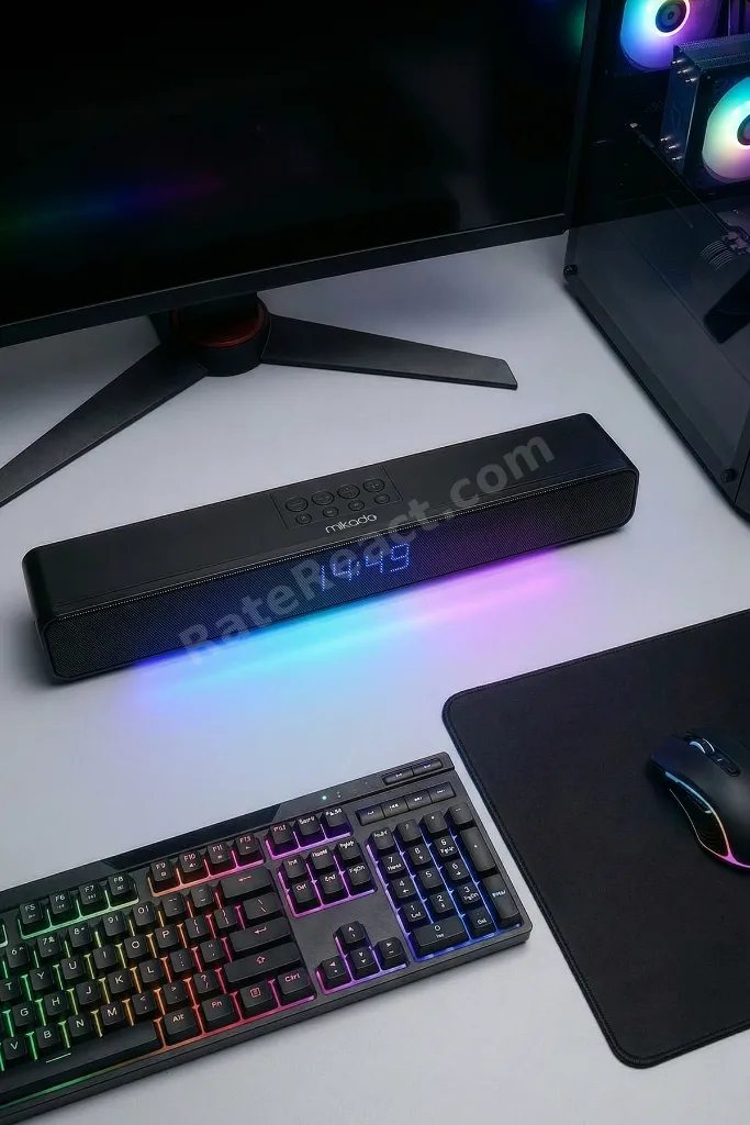 MD-SBT27 Siyah 10W 2400mAh BT,RGB,Alarm,Clock,TF Card Type-C,USB Soundbar Speaker