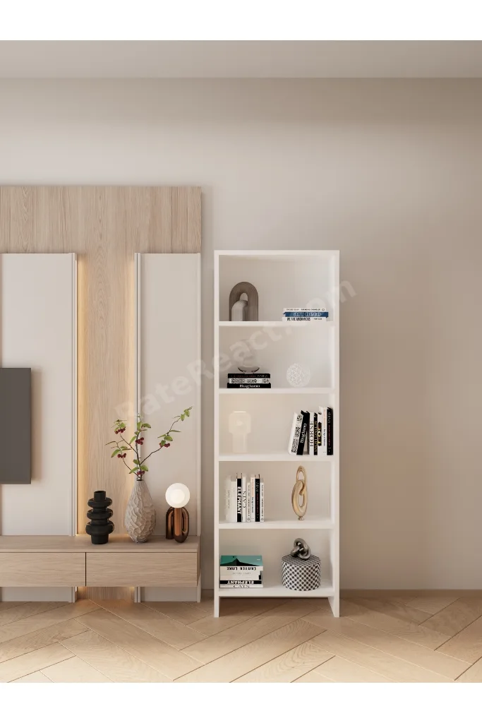 Modern Açık Raf Salon Kitaplığı - 162 cm Dekoratif Aksesuar ve Kitap Düzenleyici, Robot Süpürge Uyumlu 5 Bölmeli Düzenleyici
