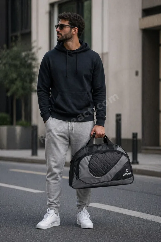 Erkek Siyah Spor Çantası Seyahat Çantası Duffle Bag Orta Boy Çok Bölmeli 8843