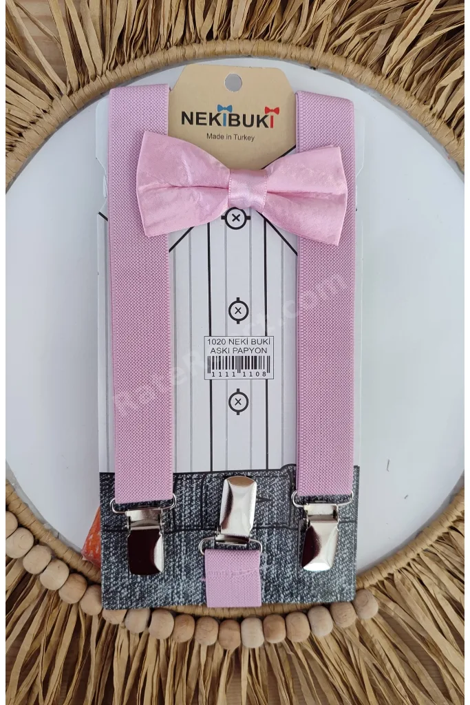 Pembe 1-9 Yaş Pantolon Askı Papyon Seti