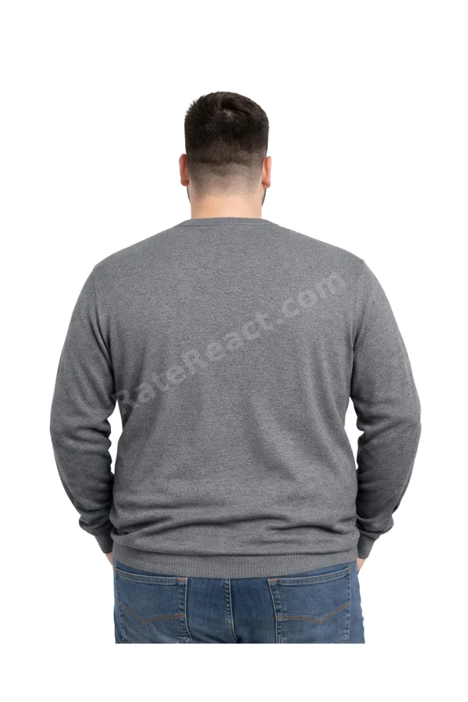 Erkek Büyük Beden Füme V Yaka Triko Kazak 3XL-4XL-5XL-6XL