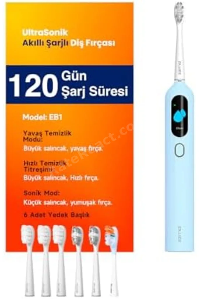 TTKTEKNOLOJİ Ultra Sonik Şarjlı Diş Fırçası 120 Gün Şarj Süresi 6 Adet Başlık (Mavi) TTKTEKNOLOJİ 20