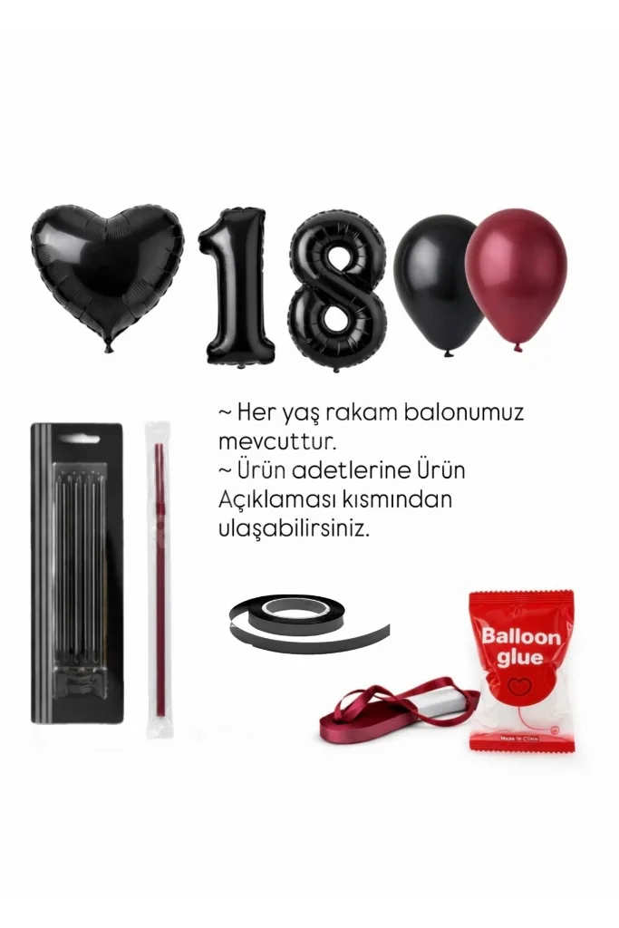 Bordo Kurdeleli Cherry Konsept Yaş Seçenekli Doğum Günü Mumlu Balon Seti