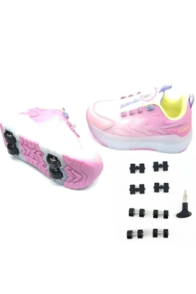 Cool Wheel Akıllı Bağcıklı Işıklı Ortopedik Patenli Çocuk Spor Ayakkabı PUDRA