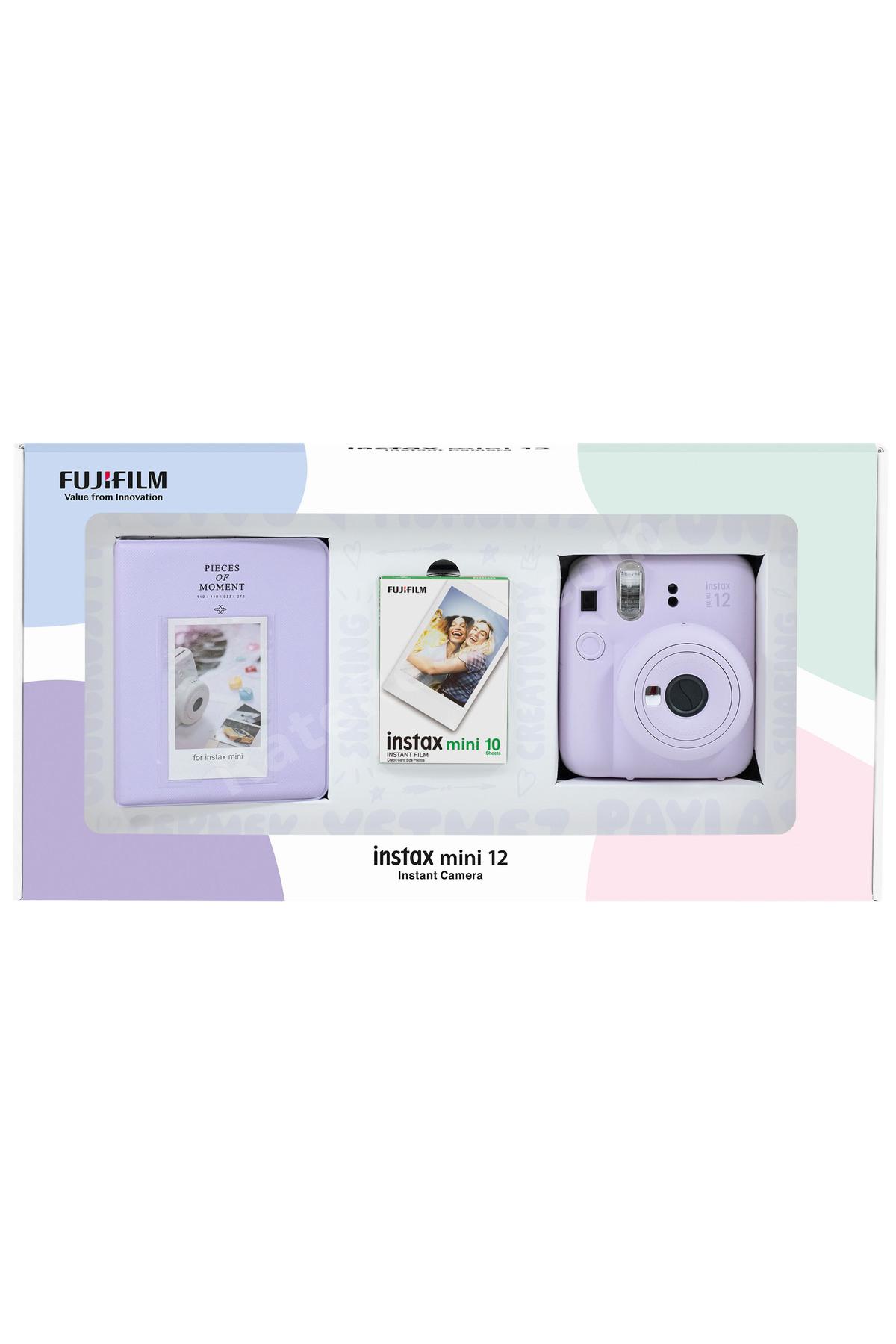 Instax mini 12 Lila Fotoğraf Makinesi 10'lu Film ve PVC Albüm Bundle Box