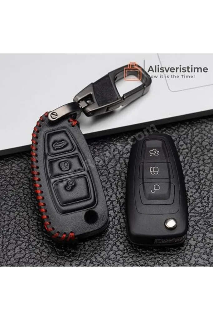 TTKTEKNOLOJİ Deri Anahtar Kılıfı (Fiesta, Focus, Mondeo, C Max, Kuga, Tourneo ile Uyumlu) TTKTEKNOLO