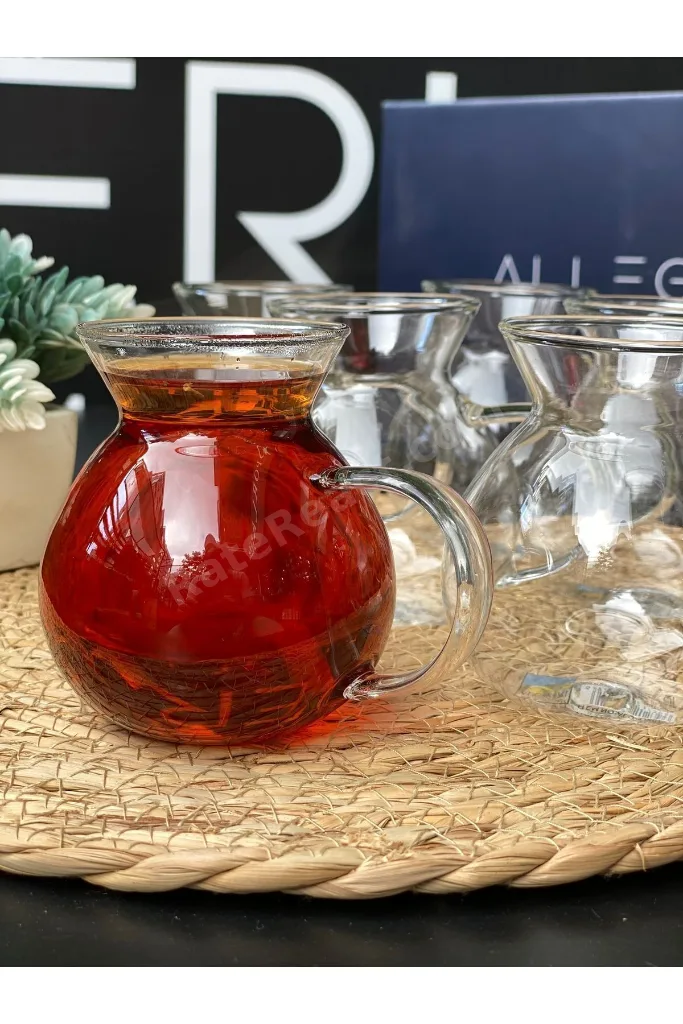 Tombul 6'lı Kulplu Borcam Çay Bardağı 200 Ml, Tombul Kupa, Ateşe Dayanıklı Cam