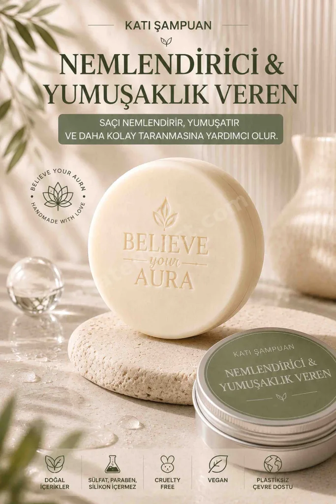 Derin Nemlendirici Yumuşatıcı Katı Şampuan - Kuru ve Kepekli Saçlar İçin Argan Yağı Aloe Vera E-Vitamini Provitamin B5 - 100 gr