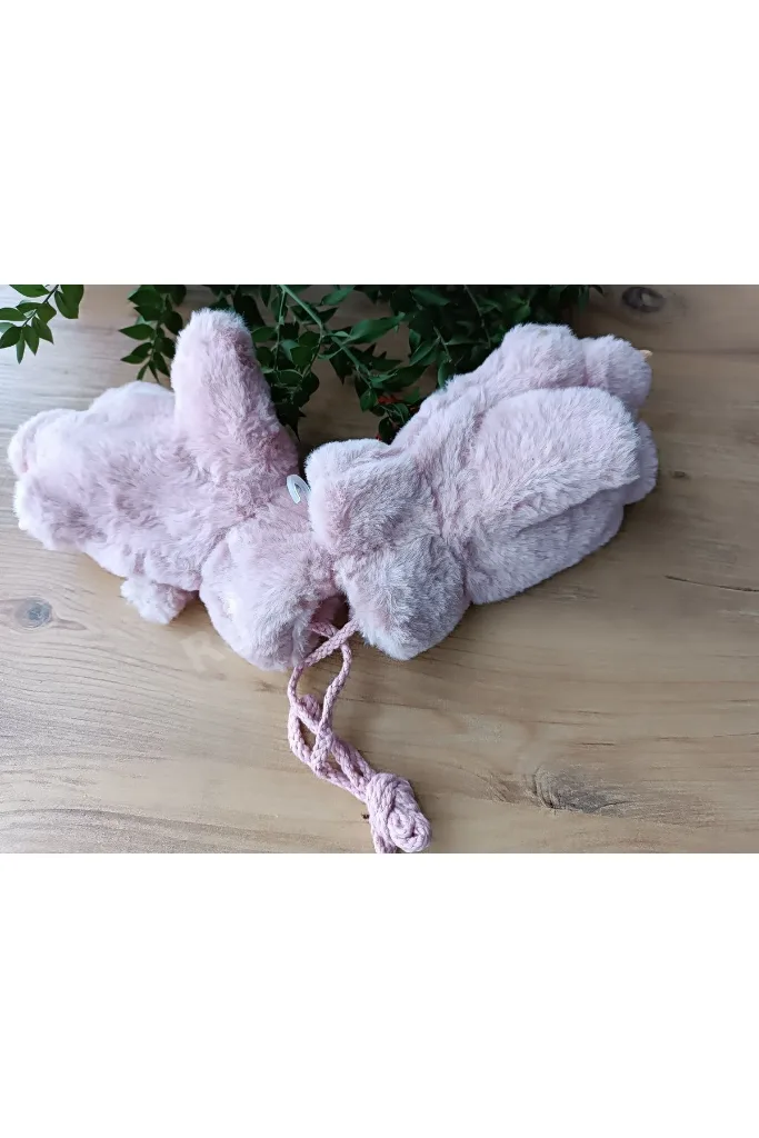 Kışlık Figürlü Bebek Peluş Boyundan Askılı pembe renk Eldiven