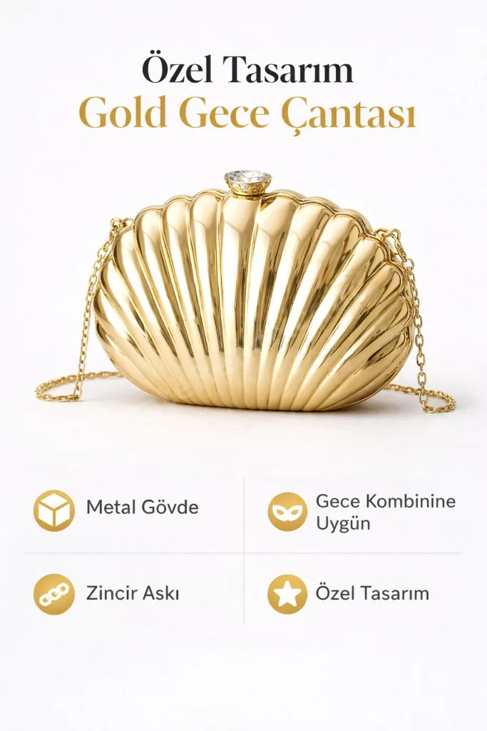 Shell Metal Zincirli Kadın Abiye Çantası