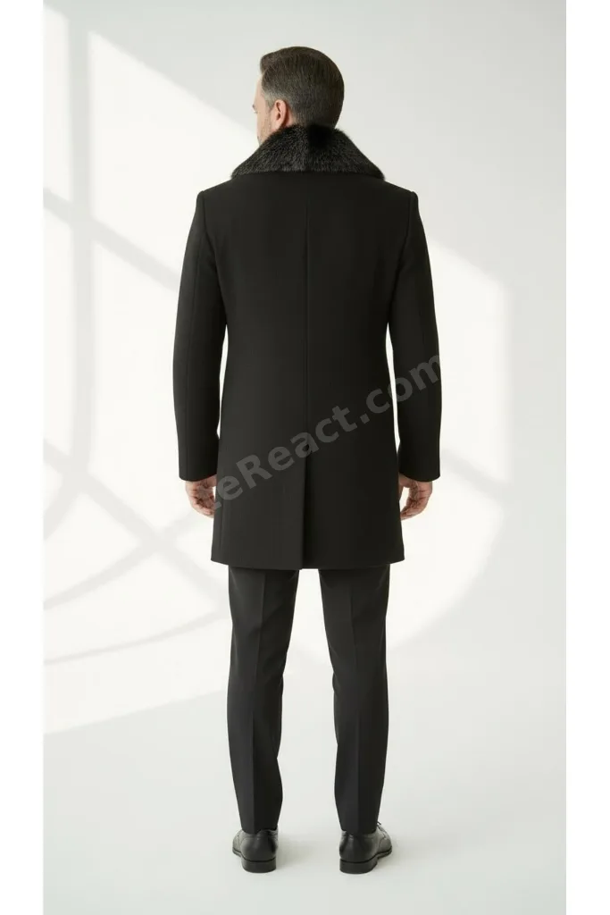 Erkek Uzun Kaşe Kaban – Çıkartılabilir Kürk Yaka, Astarlı ve Cepli Slim Fit Mont (Bej,