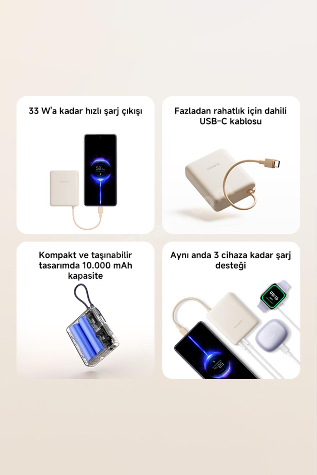 Xiaomi 33W Powerbank 10000Mah Yüksek Hızlı Dahili Kablo Kompakt Tasarım