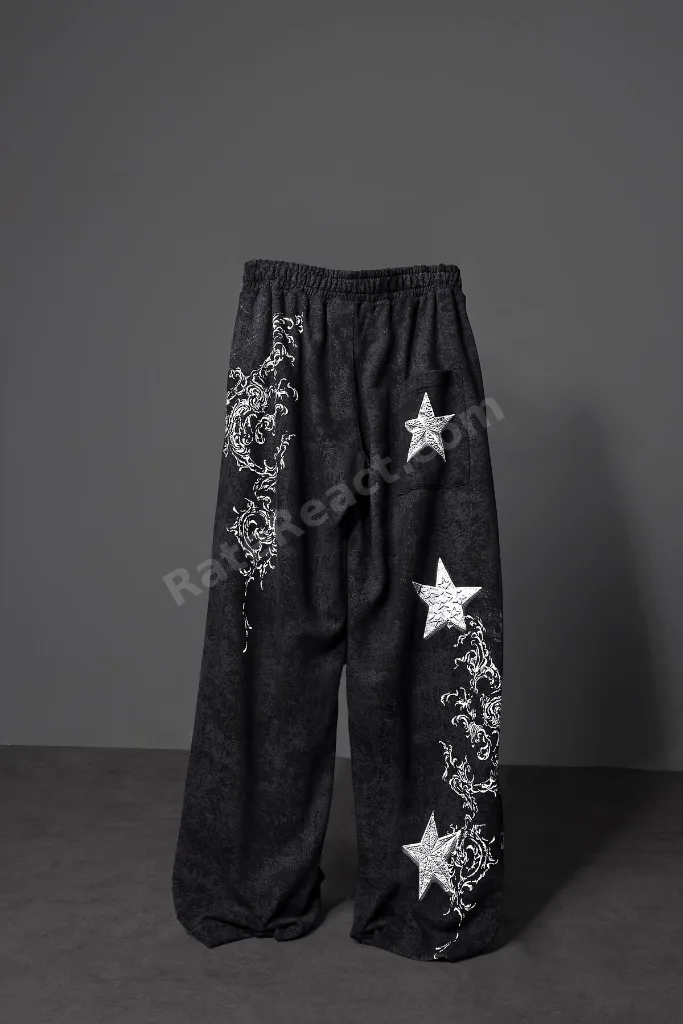 Erkek Siyah SuperStar Baskılı Yıkama Efektli Baggy Eşofman