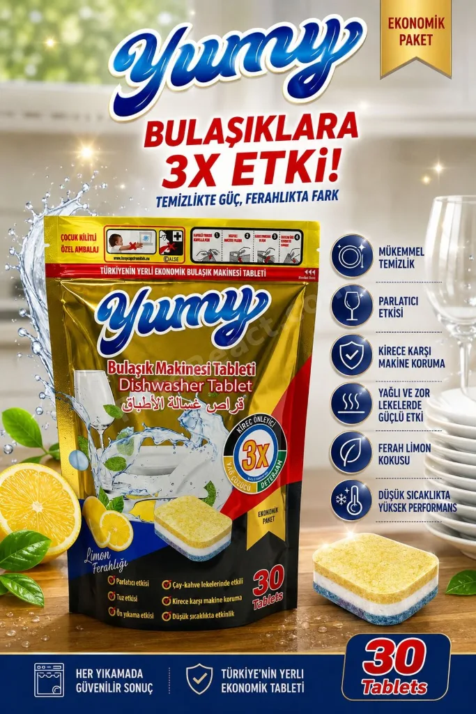 Yerli Üretim Hepsi Bir Arada Bulaşık Makinesi Tableti 30 Yıkama - Güçlü Temizlik Üstün Parlaklık