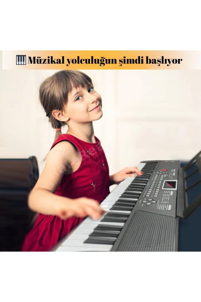 61 Tuşlu Elektronik Org Piyano Çocuk ve Başlangıç İçin Işıklı Mikrofonlu Pilli