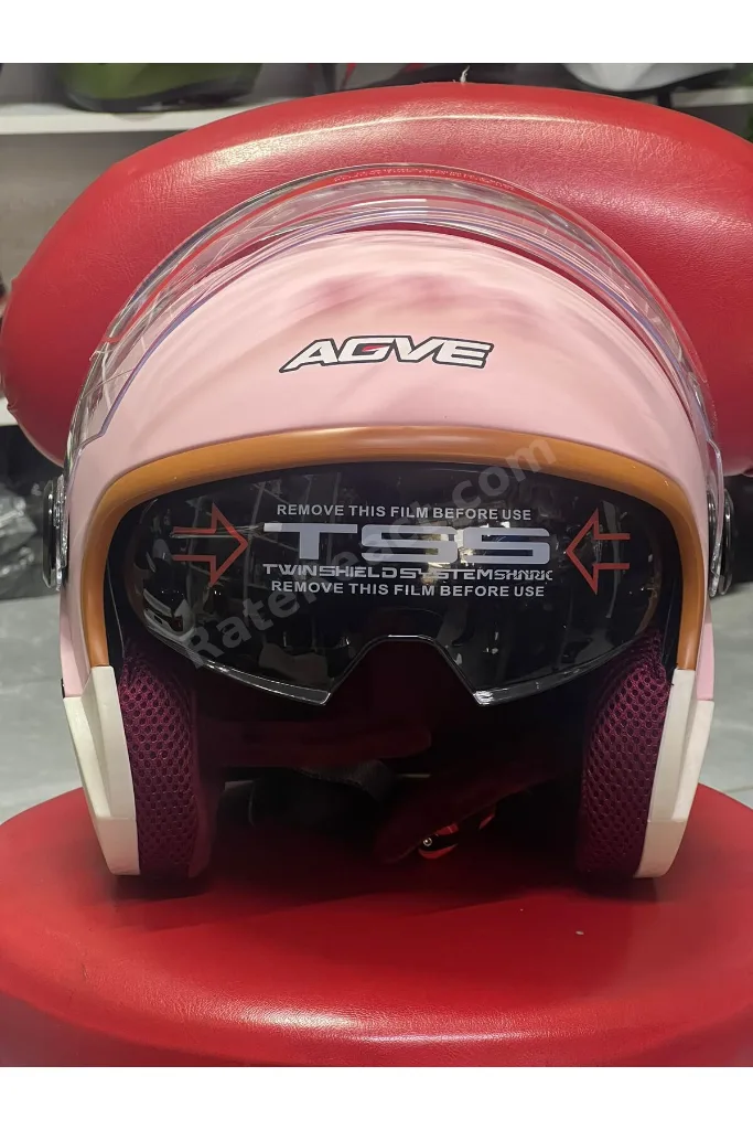 GVE Pembe Açık Motosiklet Kaskı - Dahili Güneş Vizörlü Şeffaf Camlı Kadın Scooter Motor Kask