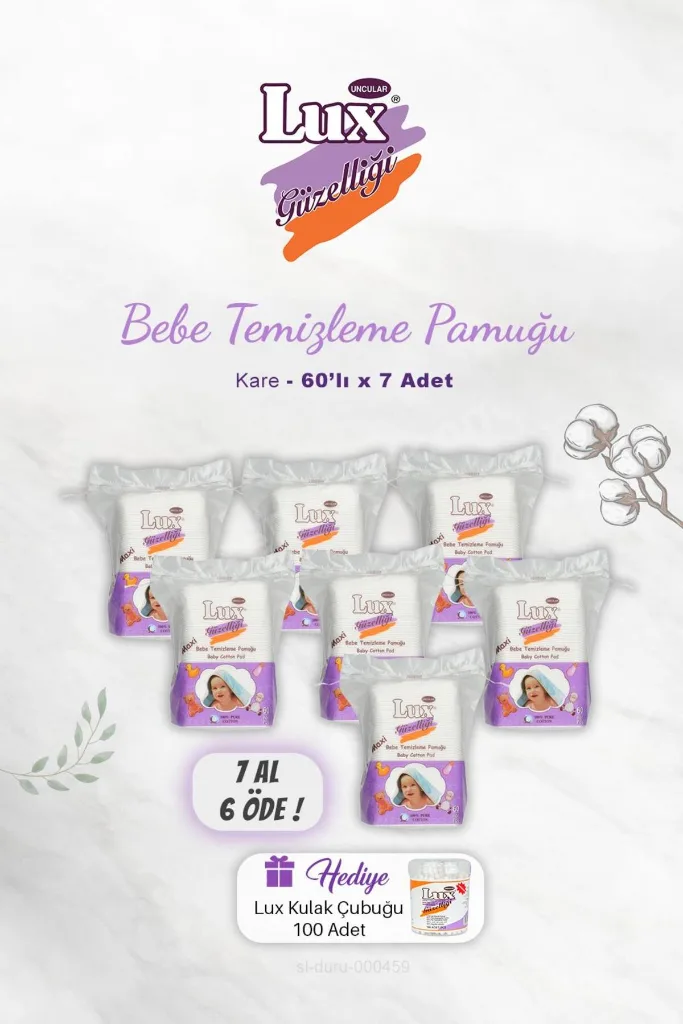 7 AL 6 ÖDE Kare Bebe Temizleme Pamuğu 60' lı, Kulak Çubuğu Hediyeli