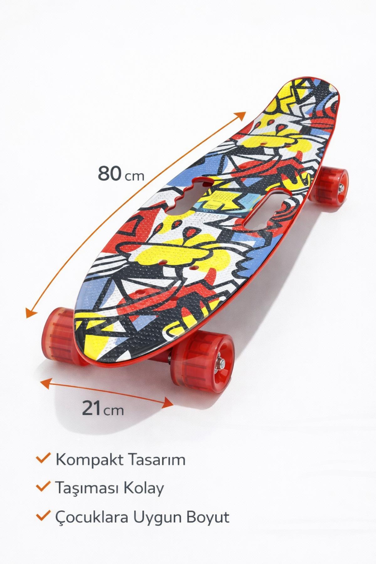 Penny Board Kaykay 80 cm – Çocuk & Gençler İçin Kaymaz Yüzeyli Renkli Tekerlekli – Karışık Desen