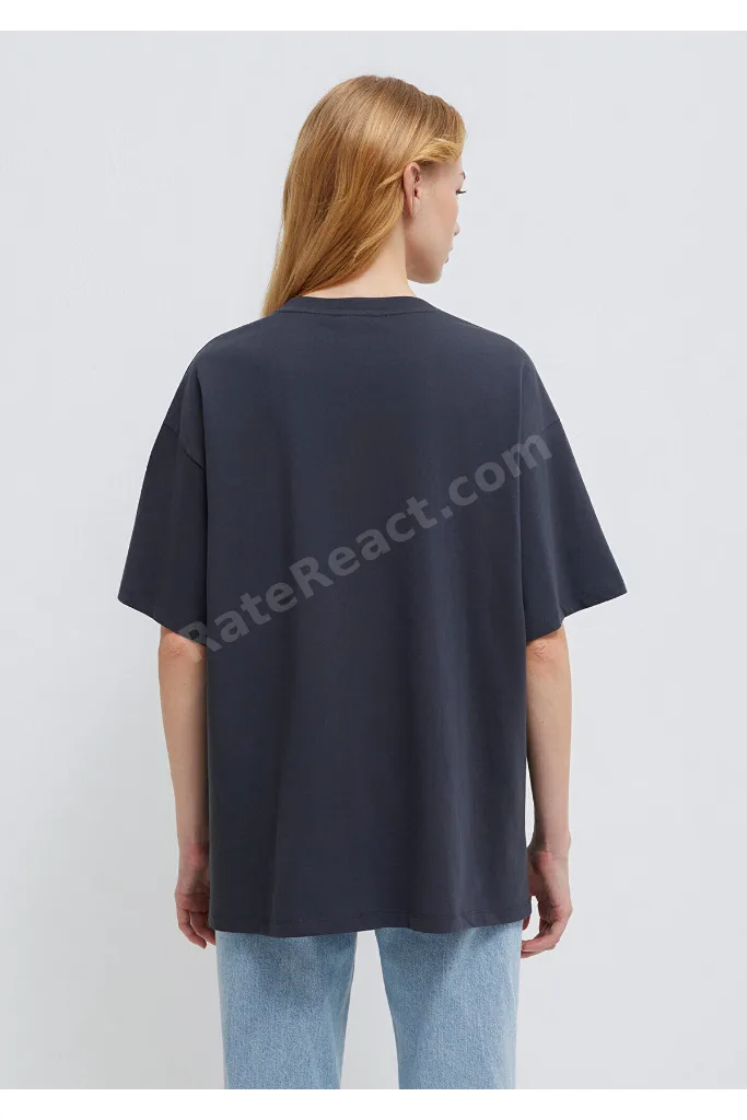 Logo Baskılı Antrasit Tişört Oversize / Geniş Kesim 1600843-82185