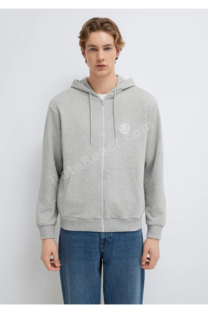 MVJNS Logo Baskılı Fermuarlı Kapüşonlu Gri Sweatshirt 0S10193-80196