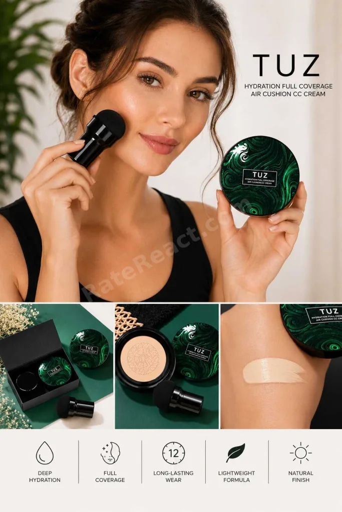 01 Acık Ten TUZ Air Cushion CC Cream Tamponlu Makyaj Fondöteni – Full Coverage Nemlendirici Cushion Fondöten