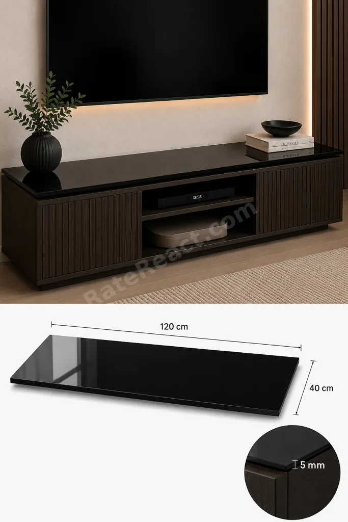 Üst Panel Camı | Siyah Cam | Apex | 120cm x 40cm
