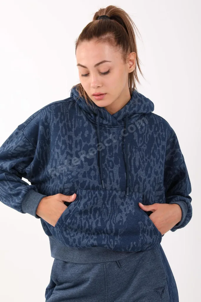 Oversize Kadın Kapüşonlu Navymelanj Sweatshirt