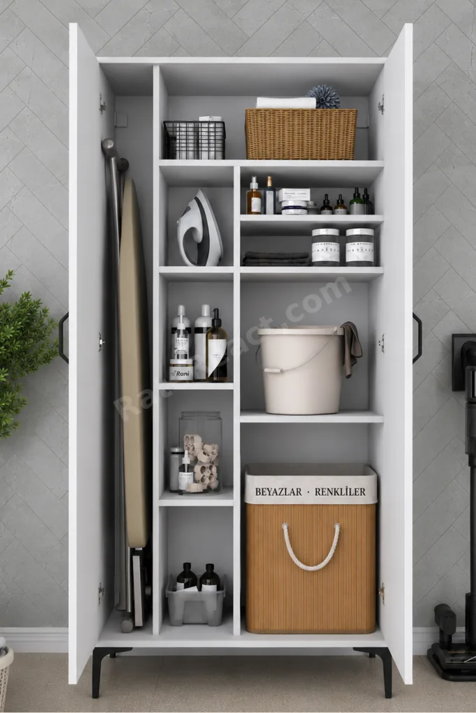 Rani KC103 Banyo Dolabı 2 Kapaklı 7 Raflı Çok Amaçlı Dolap Beyaz