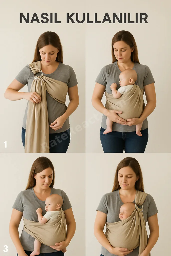 Halkalı Bebek Taşıma Şalı | %100 Pamuk | Yenidoğandan | Gold & Silver Halka | RG370